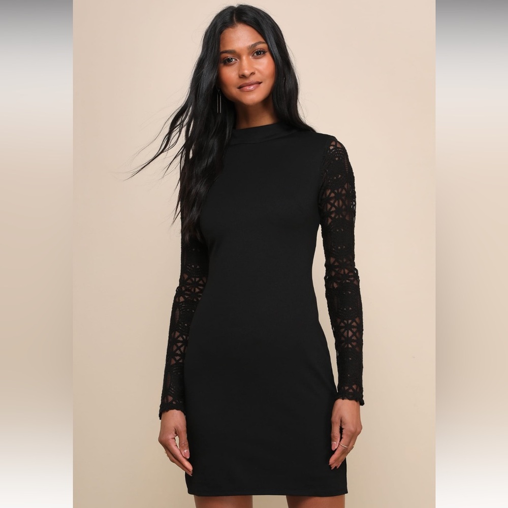 Lulu's Black Long Sleeve Lace Dress